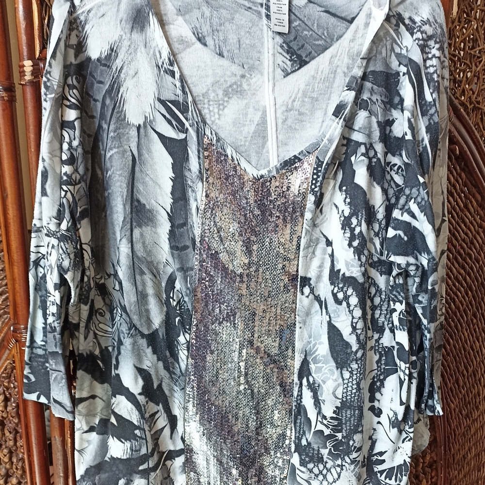 Style & Co. Gray and Silver Patterned Blouse